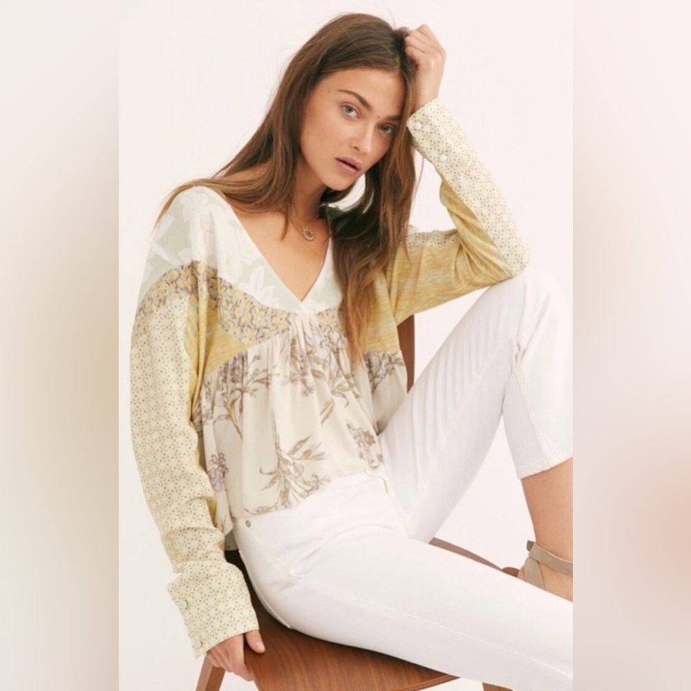Free People Boho Soft Girl Aloha State of Mind Blouse with Patchwork size medium